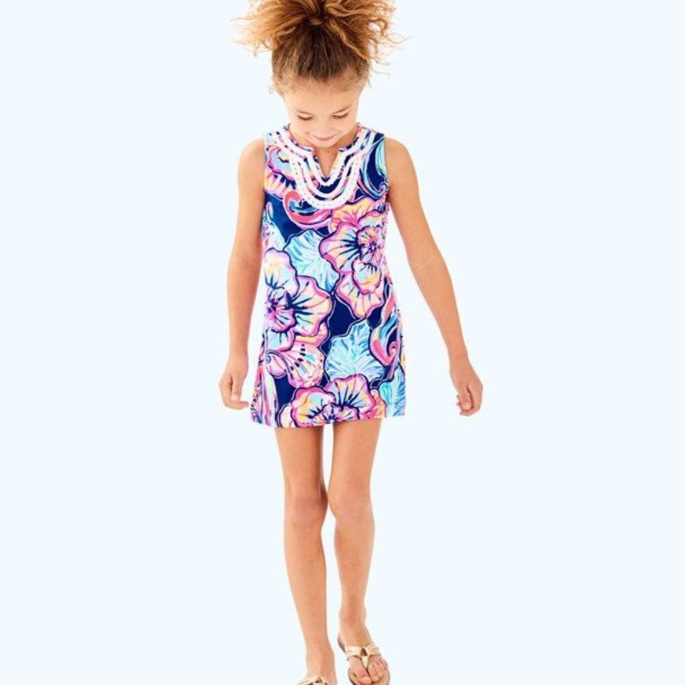 Lilly Pulitzer girls mini Harper shift dress Nauti Navy Boho Bateau NWT L (8-10)